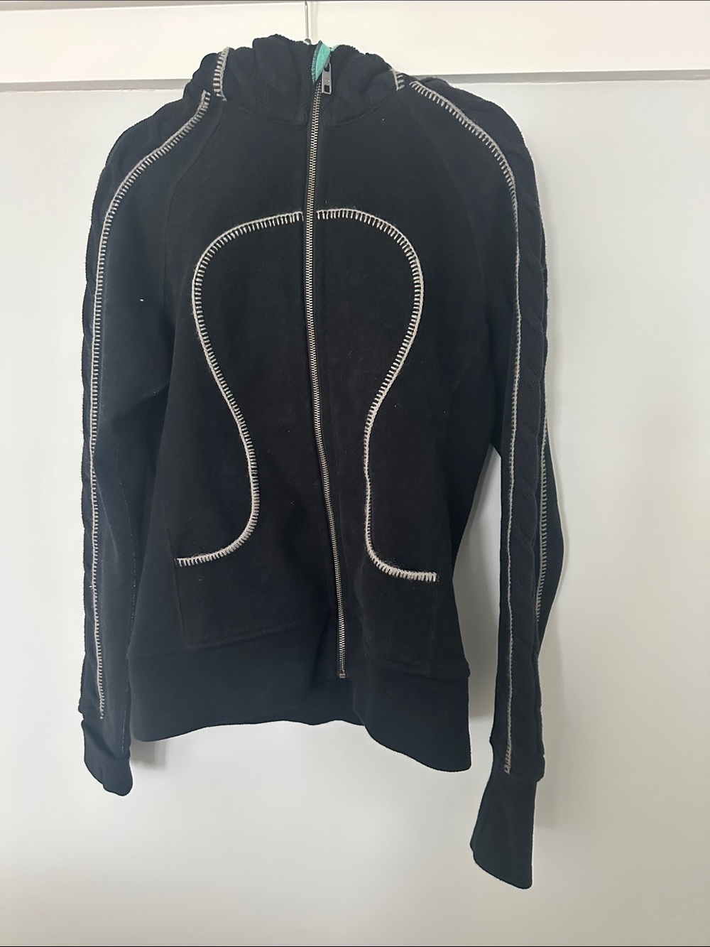 lululemon athletica Black Full-Zip Hoodie with White Contrast Stitching
